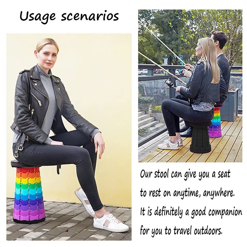 Heavy Duty Portable Telescoping Stool for Adults - 500lb Weight Capacity, Collapsible Plastic Folding Chair for Fishing, Hiking, Camping & Outdoor Travel - Compact Retractable Design for Easy Storage & Transport