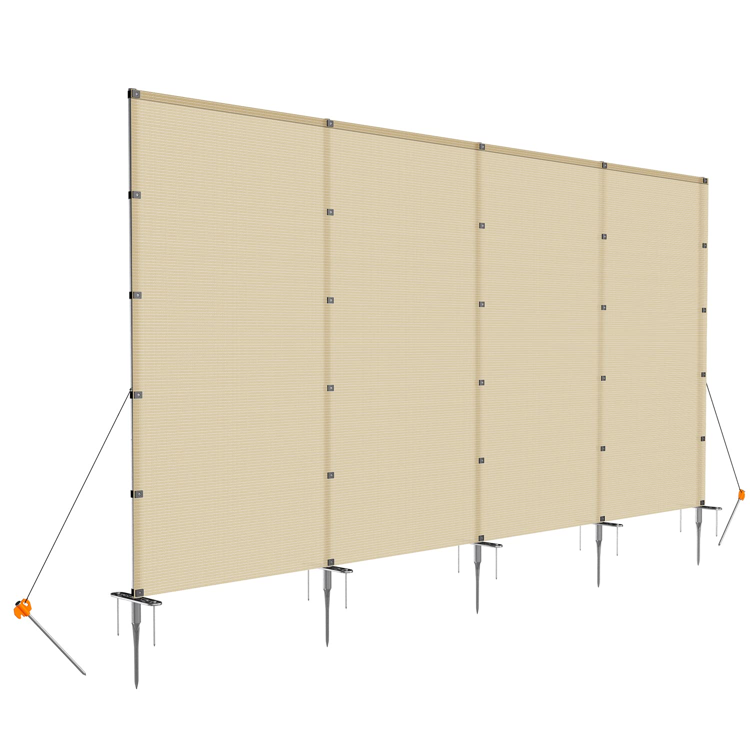Windscreen4less Outdoor Privacy Fence Kit - 6'x2' Beige Temporary Removable Fencing with Stainless Steel Poles & Ground Spikes for Dog Yard, Pool Safety, Garden Protection, and Chicken Coop | Perfect for Backyard, Patio, and Outdoor Events