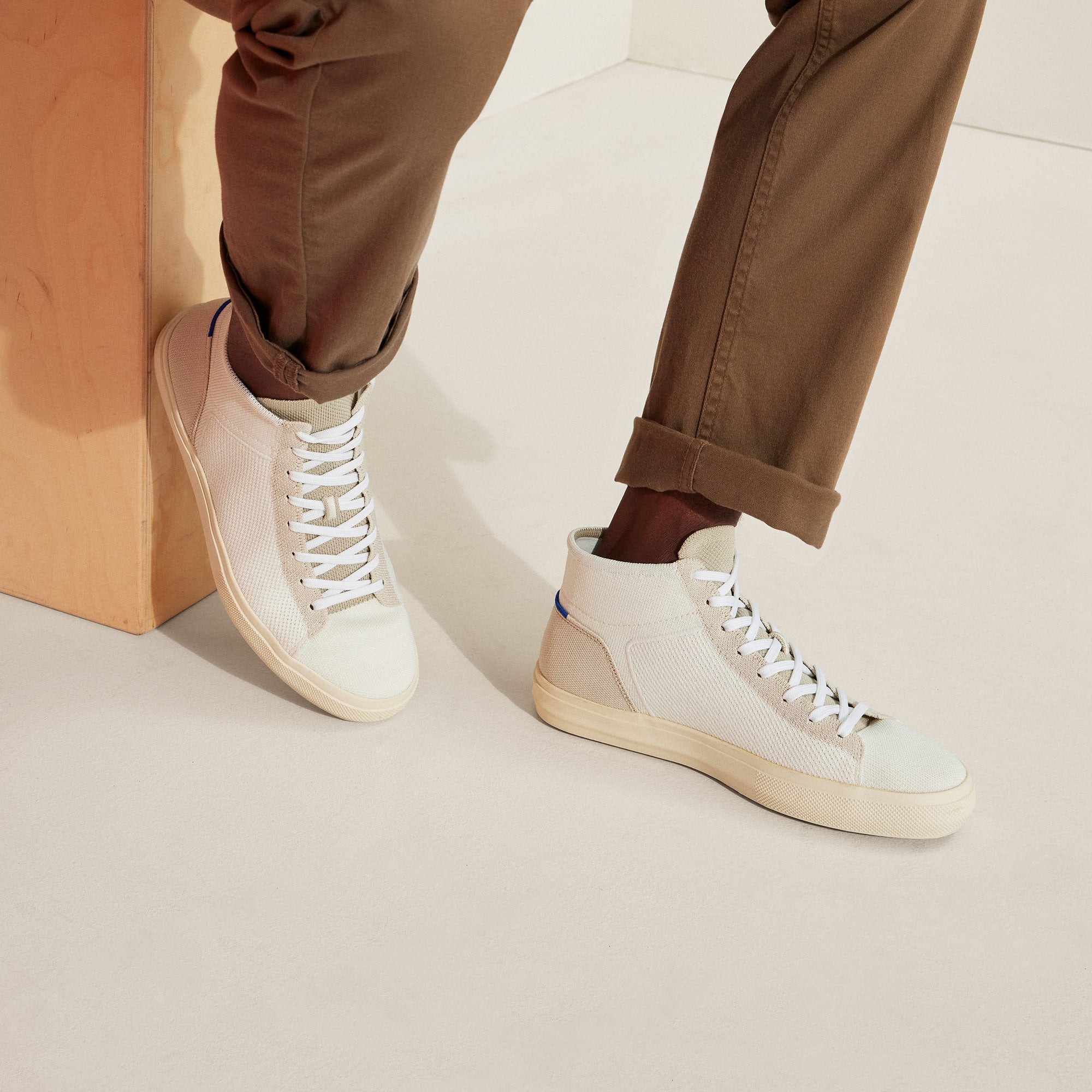 Men's High Top Sneakers - Sand Dune Color | Comfortable Retro Basketball Shoes for Casual Wear & Street Fashion