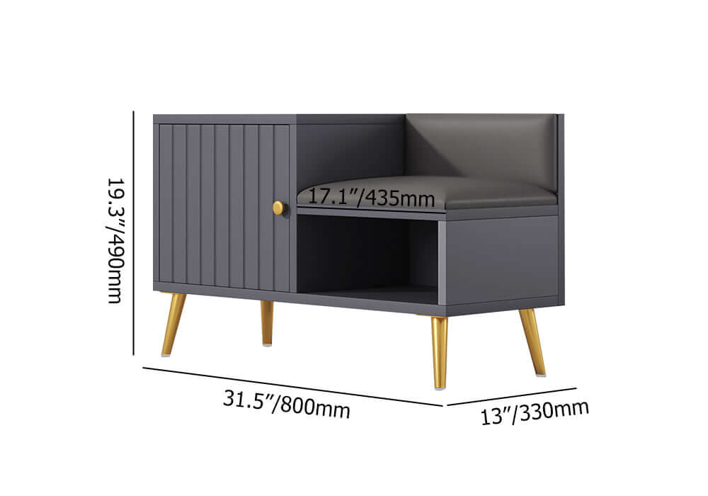 Modern White Upholstered Shoe Storage Bench with Cabinet & Shelf - Entryway Organizer for Hallway, Bedroom or Mudroom - Space Saving Shoe Rack with Seat