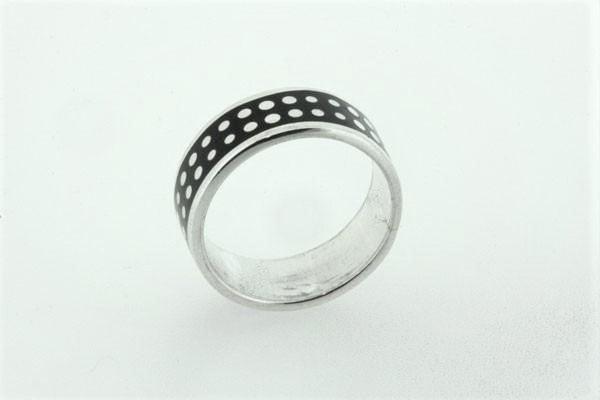 Black Enamel Spotted Band Sterling Silver Ring - Elegant Jewelry for Women, Perfect for Everyday Wear & Special Occasions