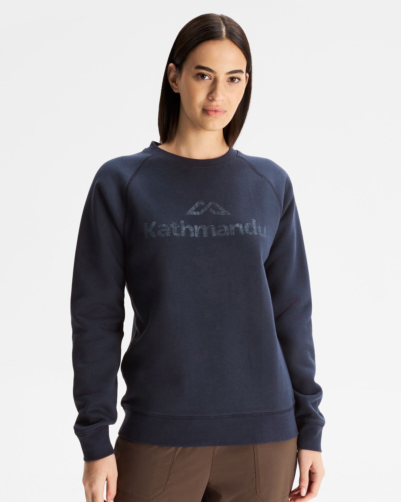 Women's Kathmandu Logo Crew Sweater - Pure Navy | Soft & Warm Pullover for Casual Outfits, Outdoor Adventures & Winter Layering