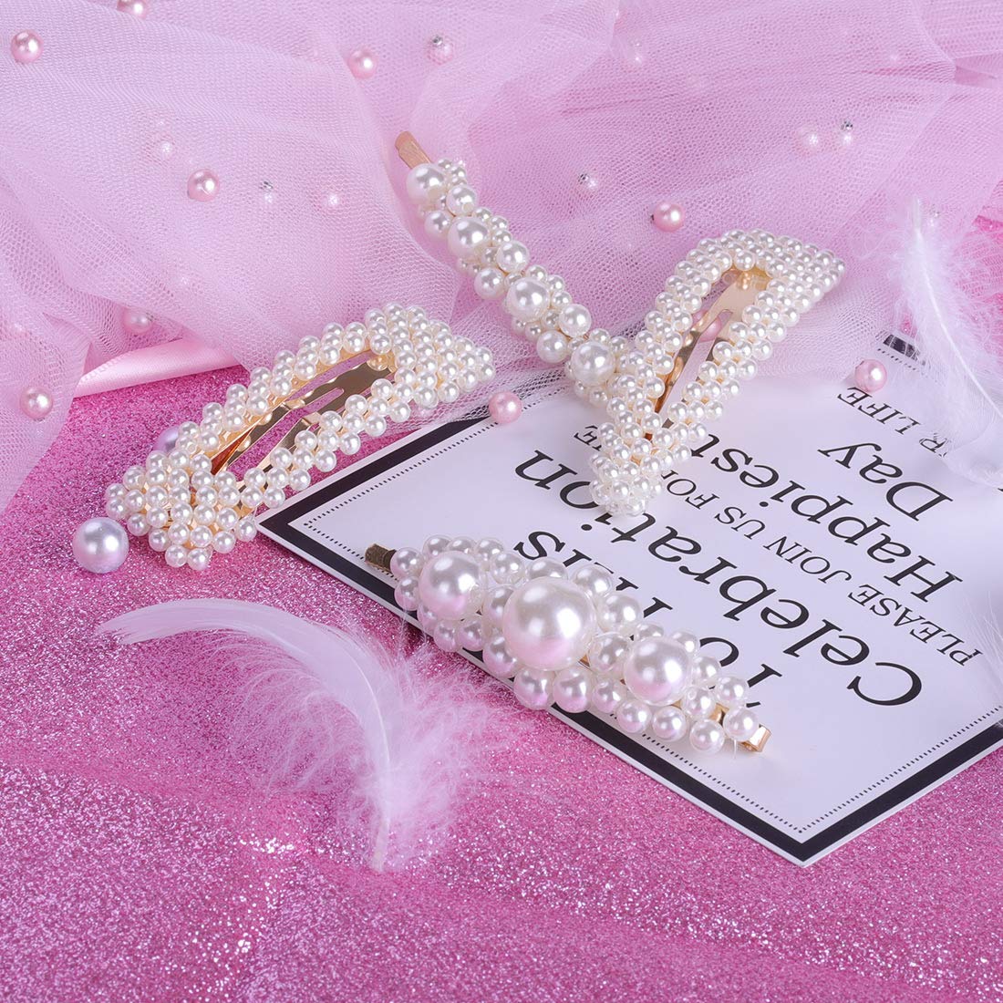 4 Pcs Pearl Hair Clips for Women & Girls - Jamieya Pearls Hair Barrettes & Pins, Elegant Headwear Styling Tools & Hair Accessories for Weddings, Parties & Daily Wear
