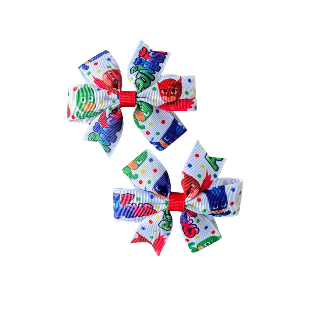 Super Hero Cartoon Inspired Hair Bows (2-Pack) - Kids Hair Accessories for Dress Up & Cosplay - Perfect for Birthday Parties, Halloween Costumes & Superhero Themed Events