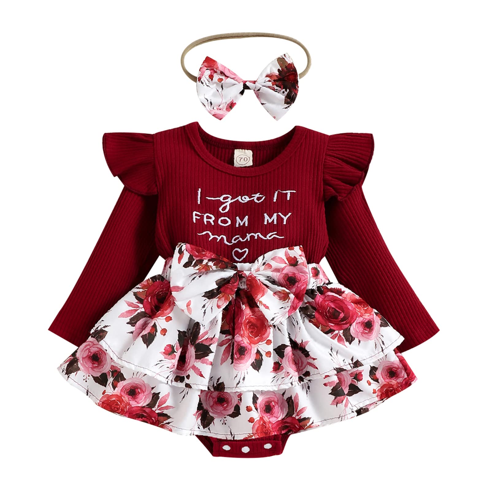 Newborn Baby Girl Clothes - Ribbed Short Sleeve Romper Dress & Floral Playsuit | Christmas Outfit for Infants | Perfect for Holiday Photos & Family Gatherings