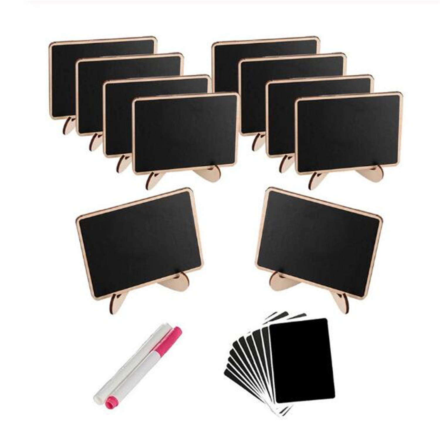 10-Piece Mini Wooden Chalkboard Set - Small Blackboard Signs for Kitchen, Restaurant, Wedding & Party Decor - Reusable Message Board for Writing, Notices, Name Cards & Memos - Perfect for Home, Office & Events