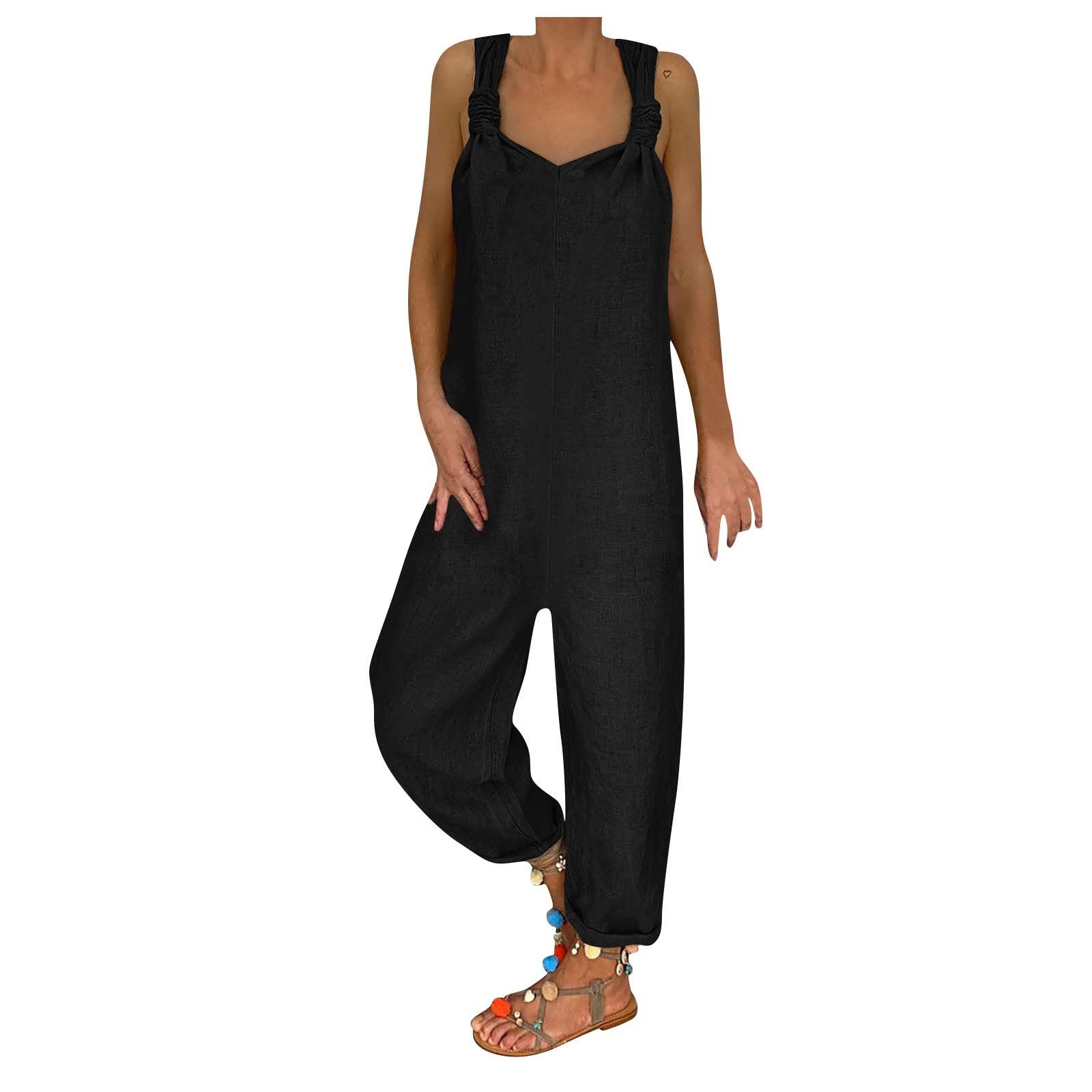 JINLILE Women's Summer Jumpsuit - Oversized Casual Long Dungarees Playsuit with Bandeau Top | Loose Slim Fit Romper for Beach, Vacation & Everyday Wear