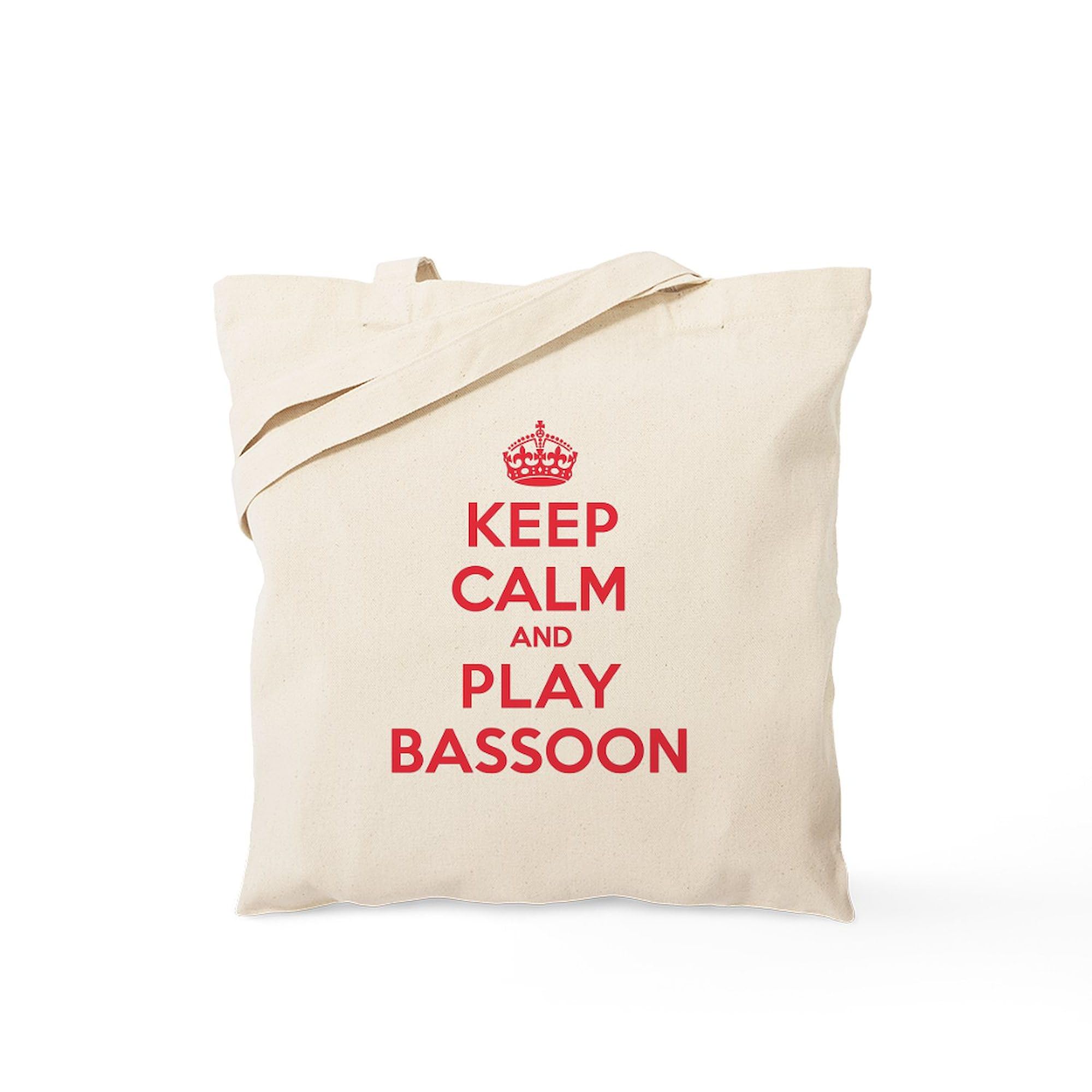 Keep Calm Play Bassoon Tote Bag - Natural Canvas Reusable Shopping Bag for Musicians, Music Lovers & Bassoon Players - Perfect for Groceries, Books & Music Accessories
