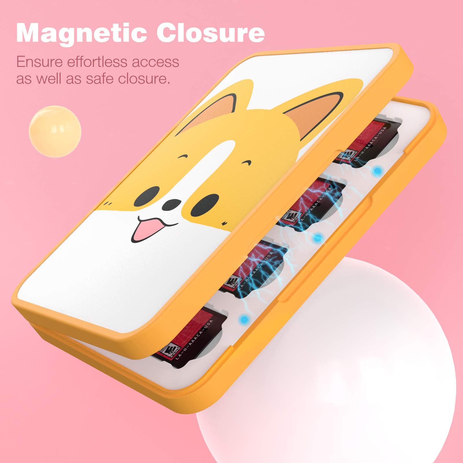 MoKo 16 Game Card Case for Nintendo Switch/Switch Lite/Switch OLED - Waterproof Switch Game Holder & SD Card Storage Organizer - Portable Switch Game Cartridge Case (Orange Dog Design) - Perfect for Travel, Gaming Parties & Switch Accessory Organization