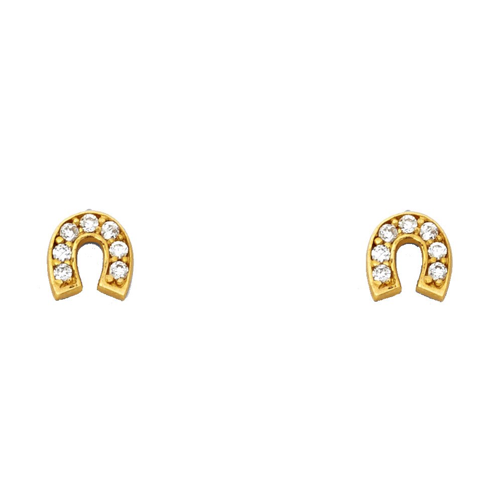 14K Yellow Gold Horseshoe Stud Earrings with Screw Back – Lucky Charm Jewelry for Everyday Wear & Gifts