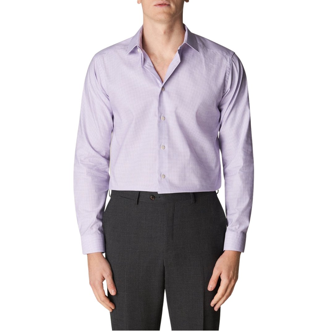 ETON Men's Micro Check Twill Shirt - Contemporary Fit Purple Button Down Shirt for Business Casual & Office Wear