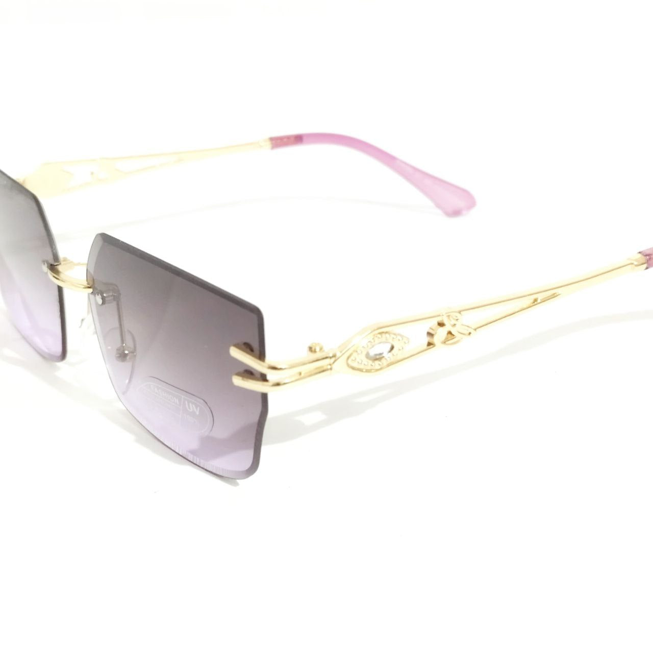 Stylish Purple Lens Gold Frame Rimless Sunglasses for Women & Men - Perfect for Beach, Driving, and Outdoor Activities