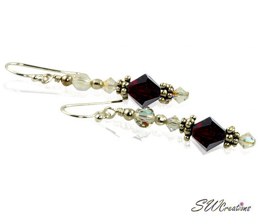 Garnet Crimson Red Crystal Beaded Earrings - Handmade Dangle Earrings for Women, Elegant Bohemian Jewelry Gift for Party, Wedding & Special Occasions