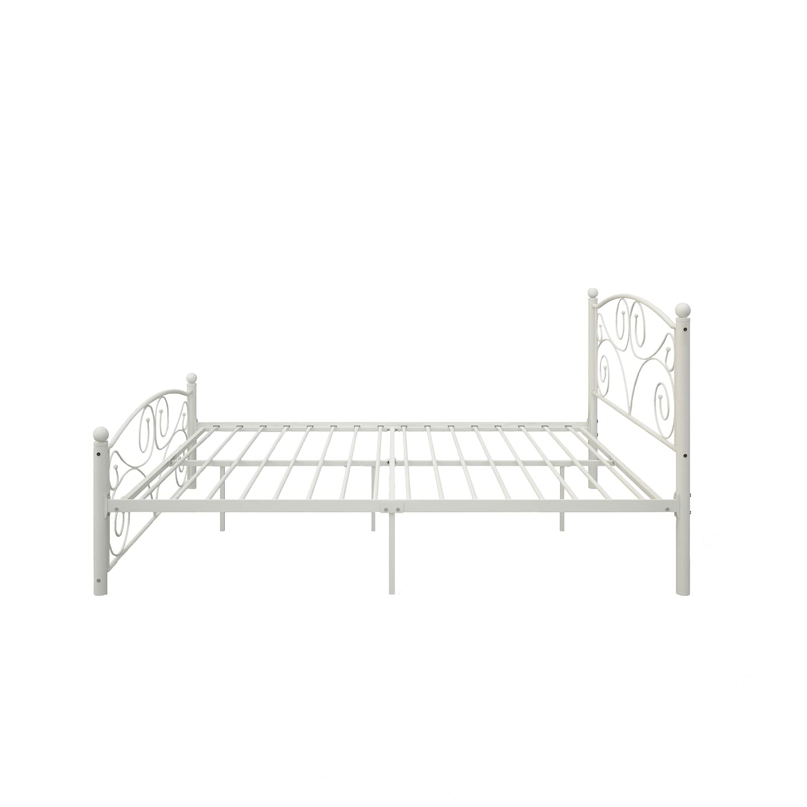 Queen Size White Metal Bed Frame with Headboard & Footboard - Sturdy Flower Design, Under Bed Storage, No Box Spring Needed - Easy Assembly for Bedroom, Guest Room, Dorm (Fits Standard Queen Mattress)