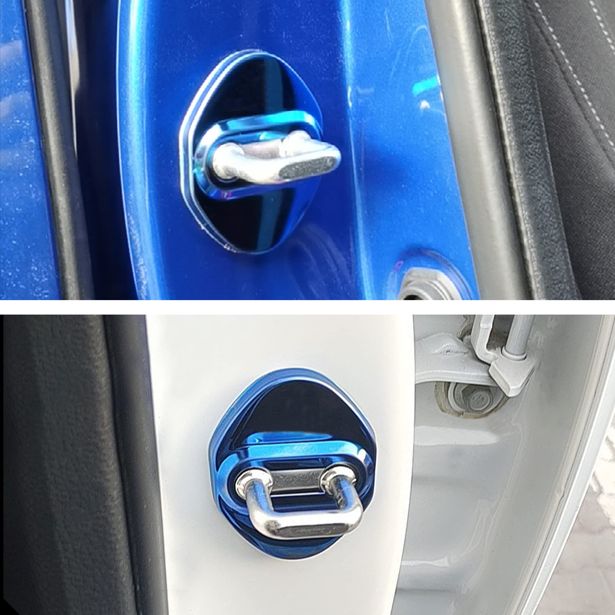 TOMALL 4pcs Stainless Steel Car Door Lock Latches Cover Protector - Compatible with Honda Accord, Civic, CR-V, XR-V, HR-V, UR-V, Odyssey, Crosstour, Pilot, Vezel - Sports Style Accessories (Blue) - Prevent Rust & Theft for Enhanced Vehicle Security
