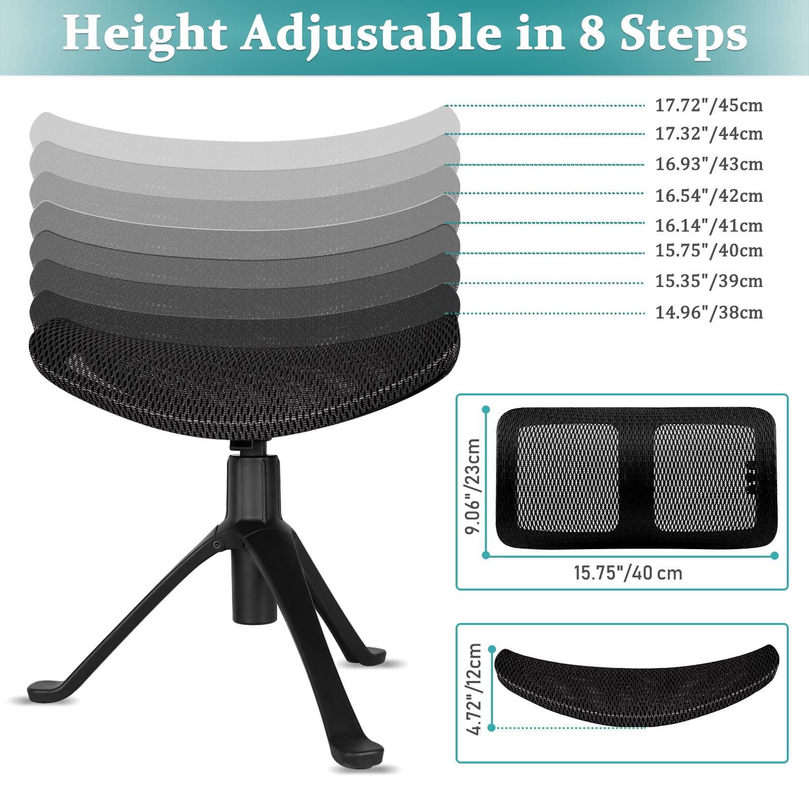 Adjustable Height Ergonomic Footrest for Desk - 2-in-1 Rotatable Under Desk Ottoman Stool with Wheels, Home Office Leg Rest Support (Black) - Perfect for Work from Home, Gaming & Study Comfort