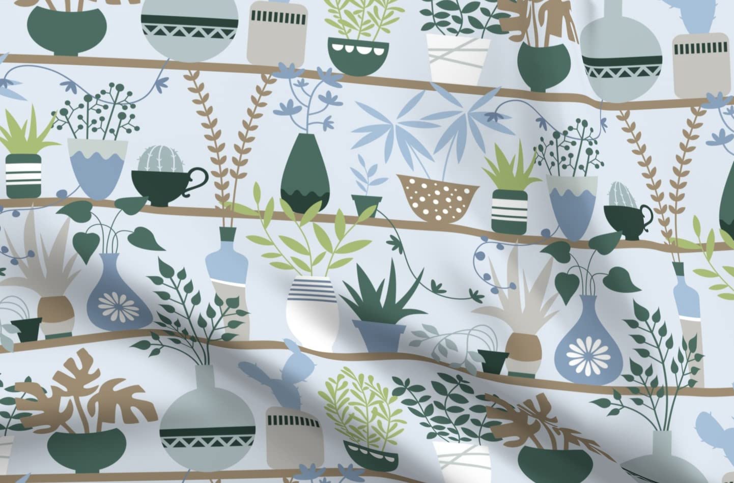 Premium Spoonflower Fabric - Botanical Cactus & Leaf Print Satin Fabric by The Yard for Sewing, Apparel, Blankets & Home Decor | Perfect for DIY Fashion, Curtains & Pillow Covers