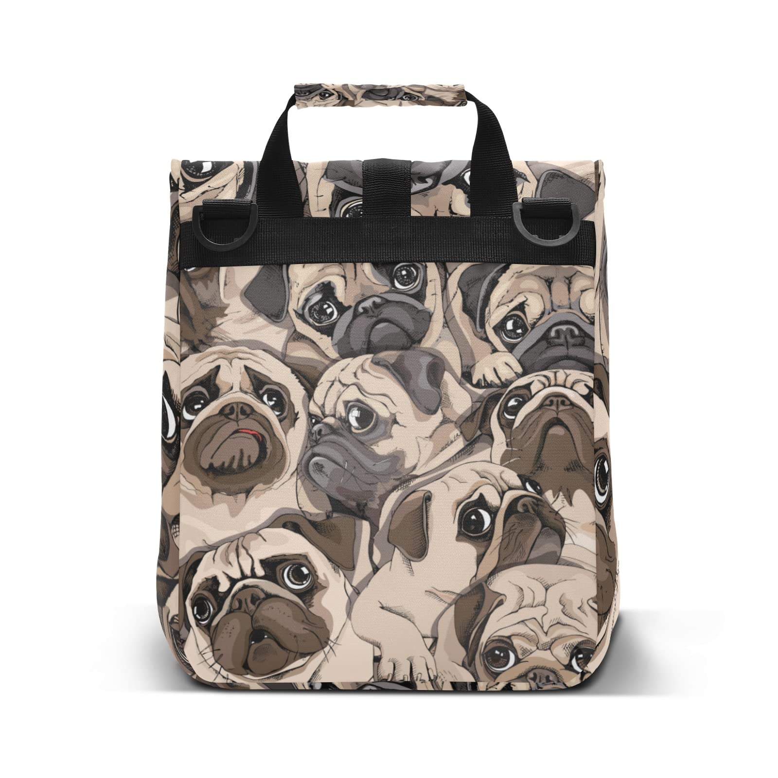 Portrait Pugs Insulated Lunch Bag for Women & Men - Leakproof Foldable Cooler Tote with Adjustable Shoulder Strap - Perfect for Beach, Camping, Hiking, Work & School Lunch Storage