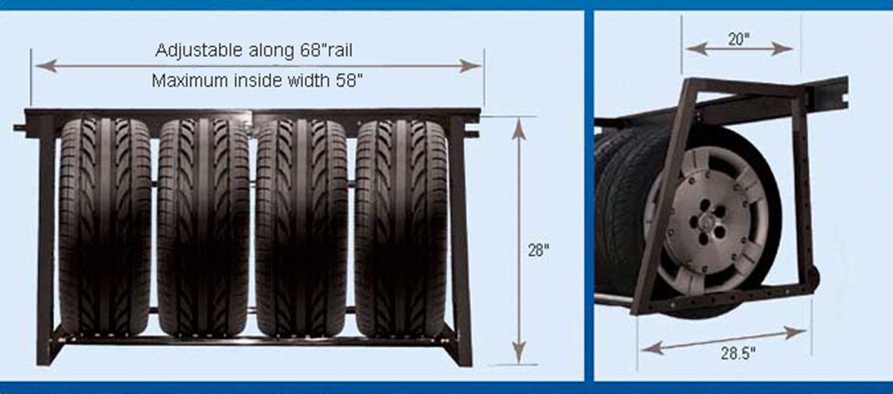 Heavy Duty Adjustable Garage Wall Multi-Tire Rack Storage Organizer - Black - Perfect for Car, Bike, and ATV Tire Storage in Garage or Workshop