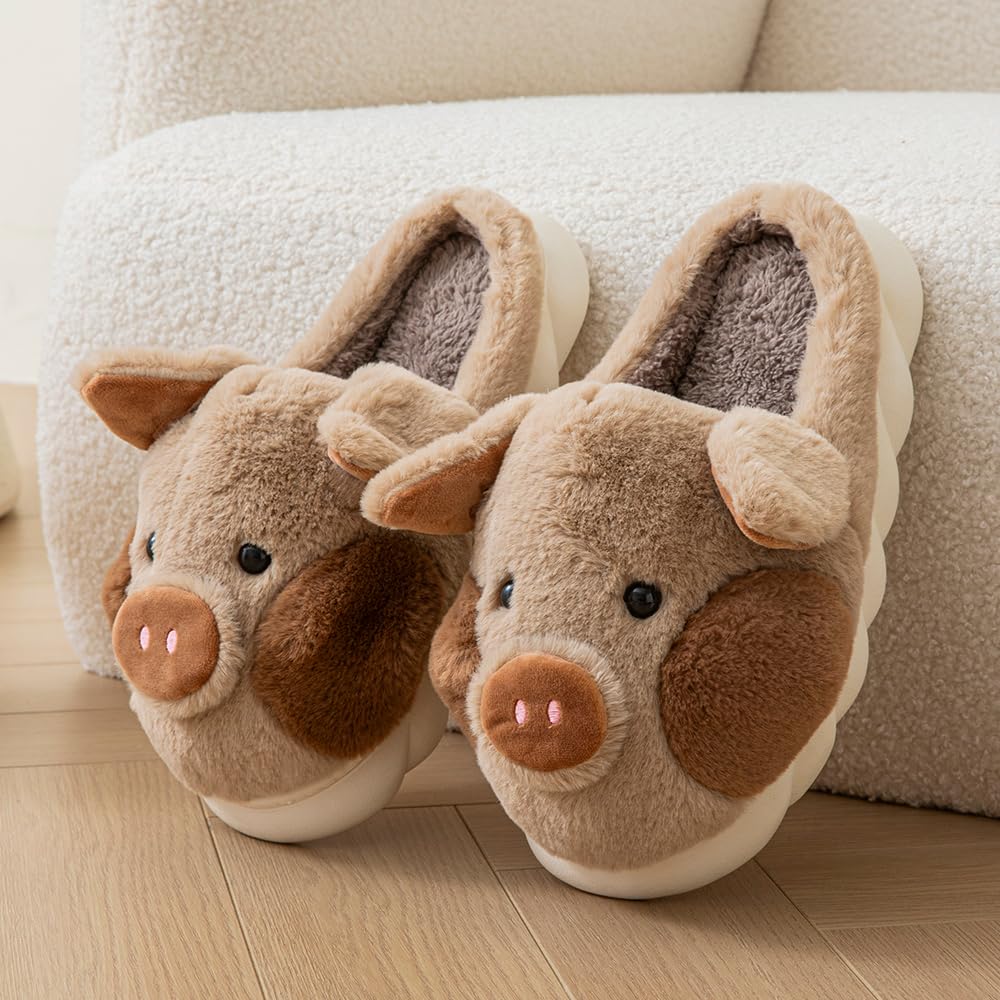 YILANLAN Women's Cozy Pig Slippers - Soft Plush Animal House Slippers for Indoor Comfort - Perfect for Relaxing at Home, Lounging & Gift Giving