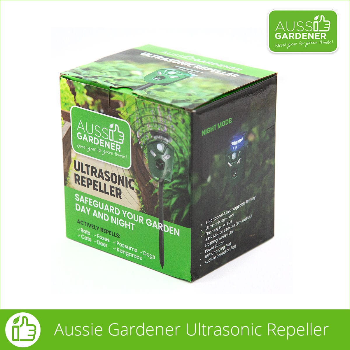Aussie Gardener Ultrasonic Outdoor Pest Repeller - Solar Powered Animal & Rodent Deterrent for Garden, Yard & Patio - Safe & Effective Pest Control Solution