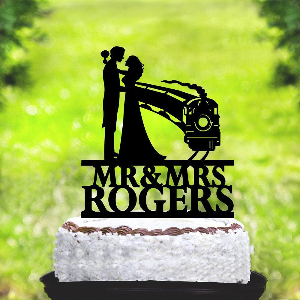 Personalized Train Wedding Cake Topper - Custom Name & Last Name for Train Lovers | Perfect for Anniversary, Engagement & Rustic Themed Weddings