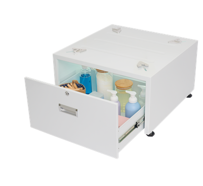 Unilux ULX110 Laundry Pedestal with Locking Drawer - Heavy Duty Washer Dryer Stand, Storage Organizer for Laundry Room (White) - Perfect for Small Spaces & Apartment Washing Machines