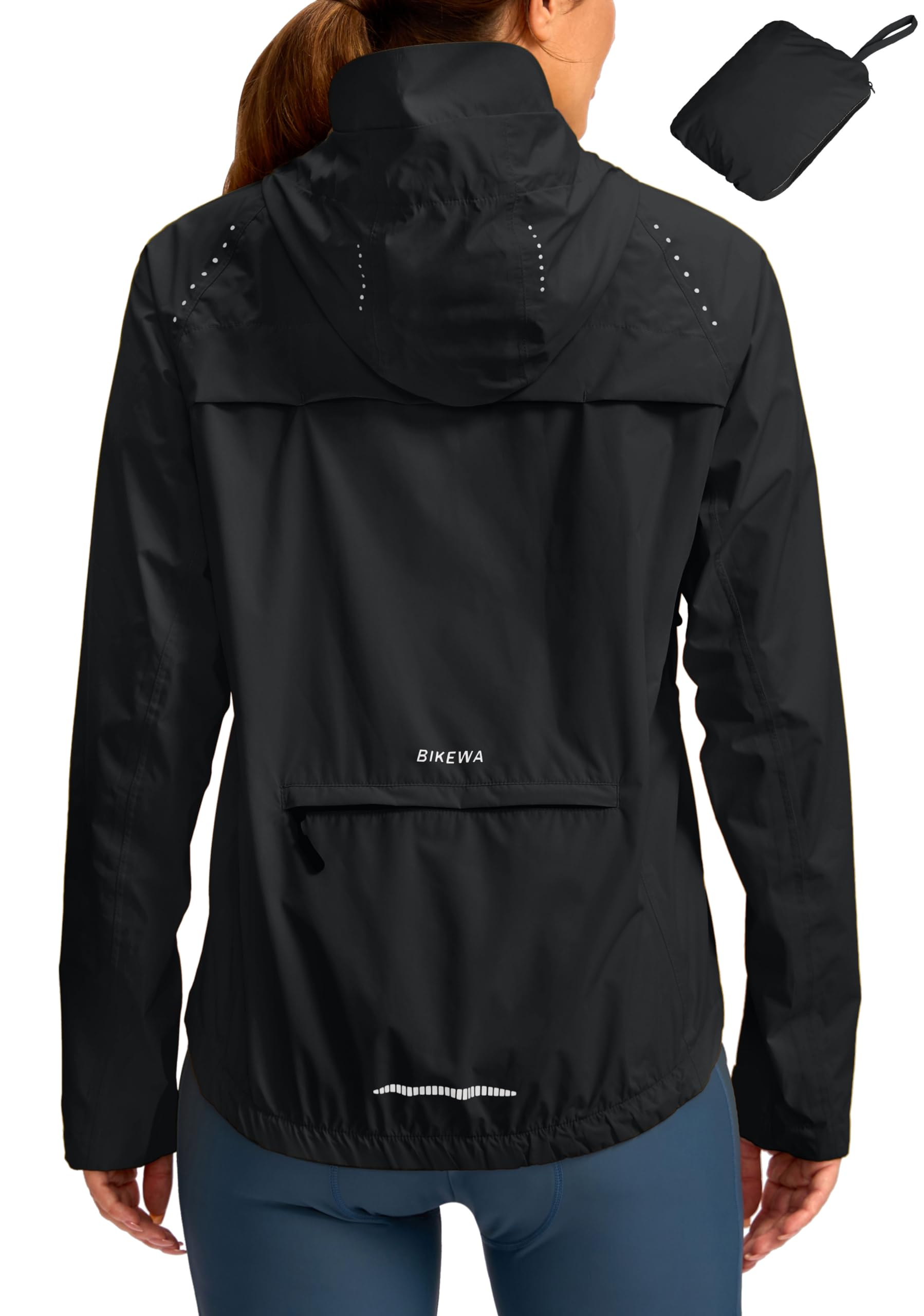 Bikewa Women's Waterproof Cycling Rain Jacket - Lightweight Windproof Running Windbreaker with Reflective Stripes & Packable Hood - Perfect for Outdoor Cycling, Jogging, Hiking & Rainy Day Commutes