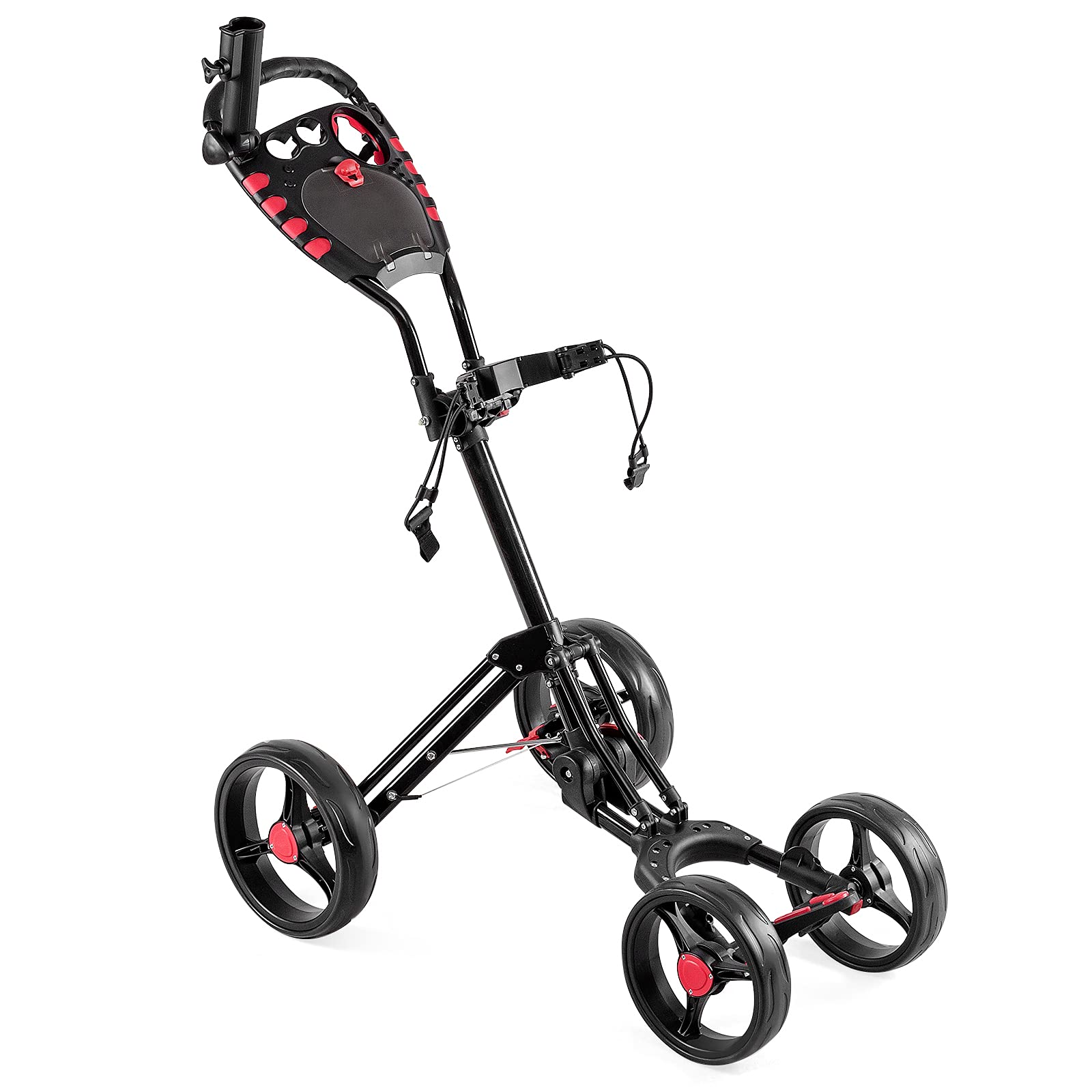 GYMAX 4 Wheel Folding Lightweight Golf Push Cart with Drink Holder & Scorecard - Easy Open Golf Trolley for Men & Women - Perfect for Golf Course, Driving Range & Outdoor Practice