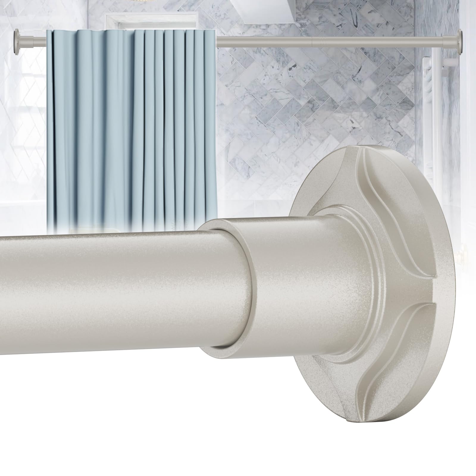 No Drill Spring Tension Shower Curtain Rod 32-80 Inch Adjustable Heavy Duty Nickel Finish for Bathroom, RV, Closet - Perfect for Small Spaces & Rental Homes