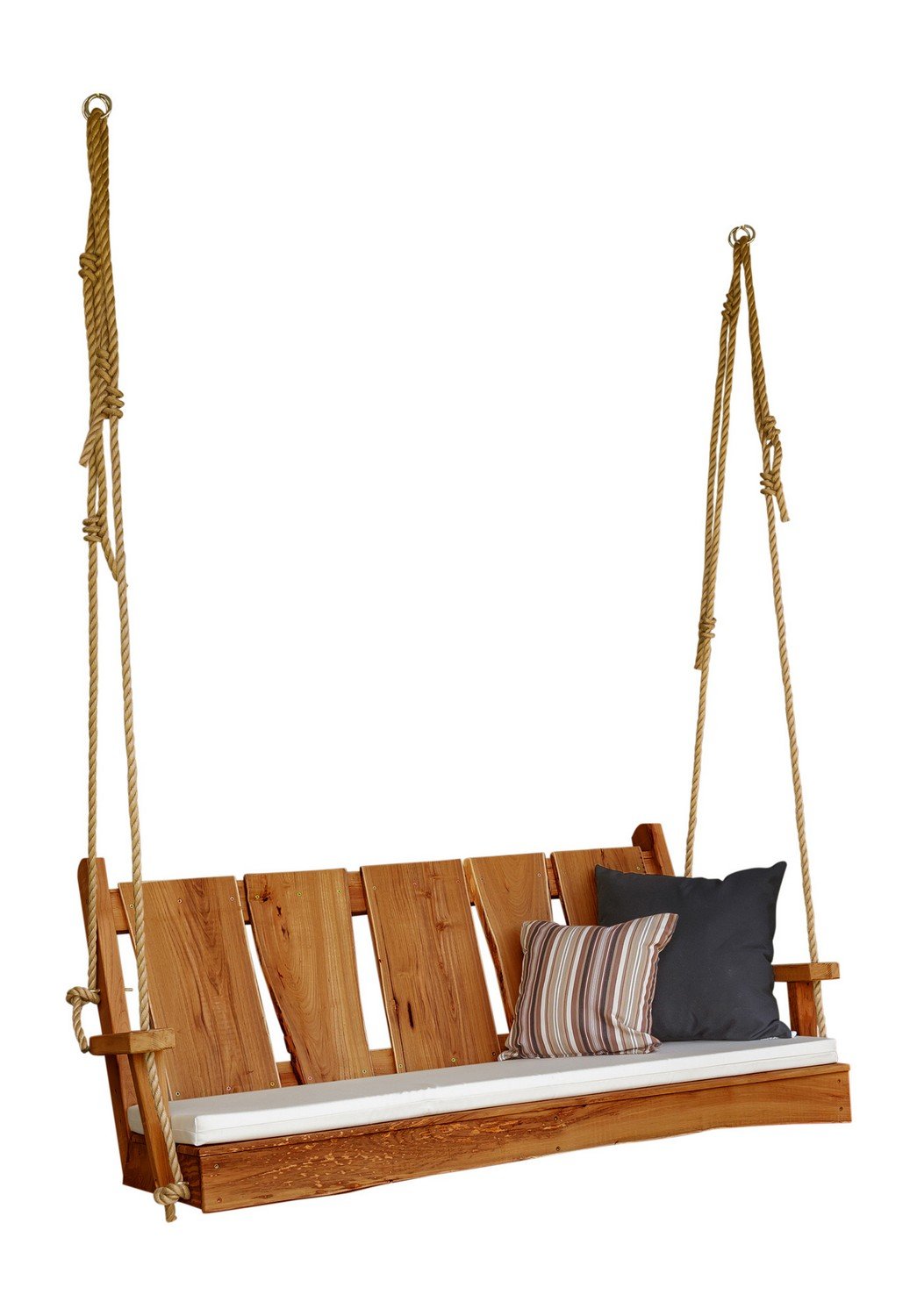 A&L Furniture Blue Mountain Timberland Swing with Rope - Heavy Duty Wooden Porch Swing for Outdoor Garden, Patio, Backyard Relaxation