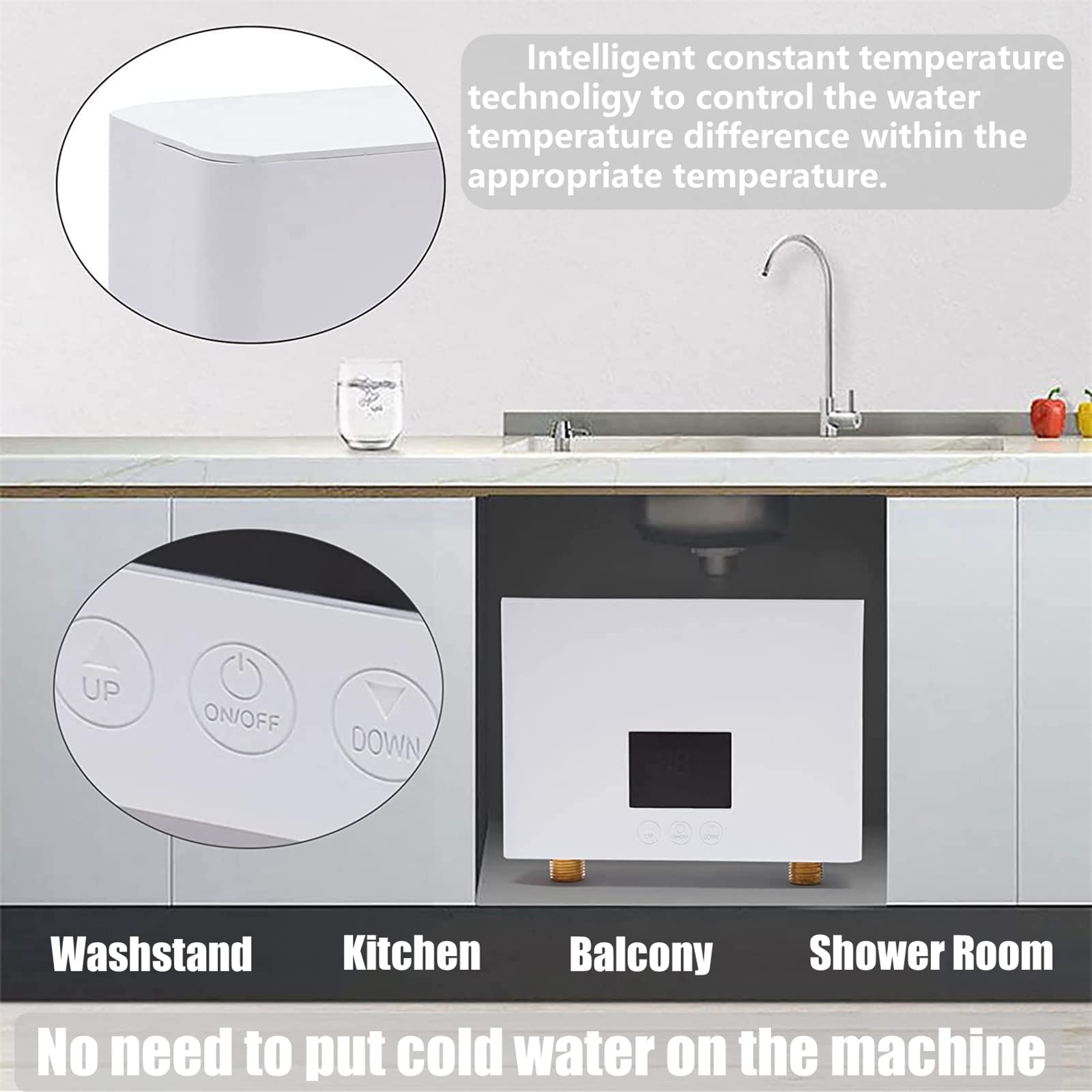 Electric Mini Tank Water Heater - Instant Hot Water On Demand with LCD Display - Compact Tankless Water Heater for Kitchen, Bathroom & RV Use - Perfect for Washing Dishes, Hand Washing & Small Appliances