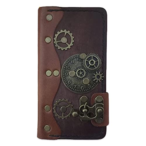 Handmade Steampunk Leather Folio Wallet Case for iPhone 13 Mini (5.4