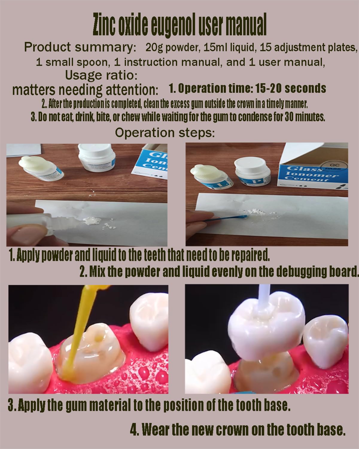 Zinc Oxide Eugenol Cement for Temporary Crown & Bridge Fixation - Dental Tooth Replacement Set (Blue) - Ideal for Dentists, Dental Clinics & Emergency Tooth Repair