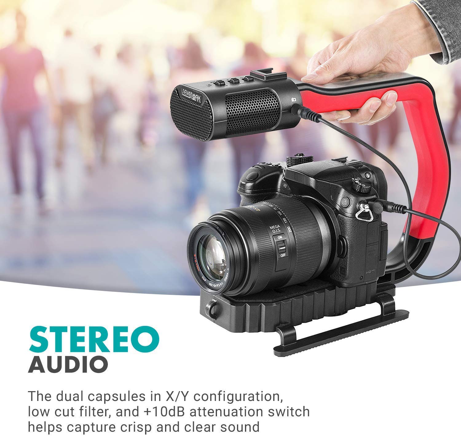 Sevenoak MicRig Universal Video Grip Handle with Built-in Stereo Mic, Windscreen & Shoe Extender - Compatible with DSLR Cameras, iPhone, Android Phones, GoPro (Red) - Perfect for Vlogging, Live Streaming & Outdoor Shooting