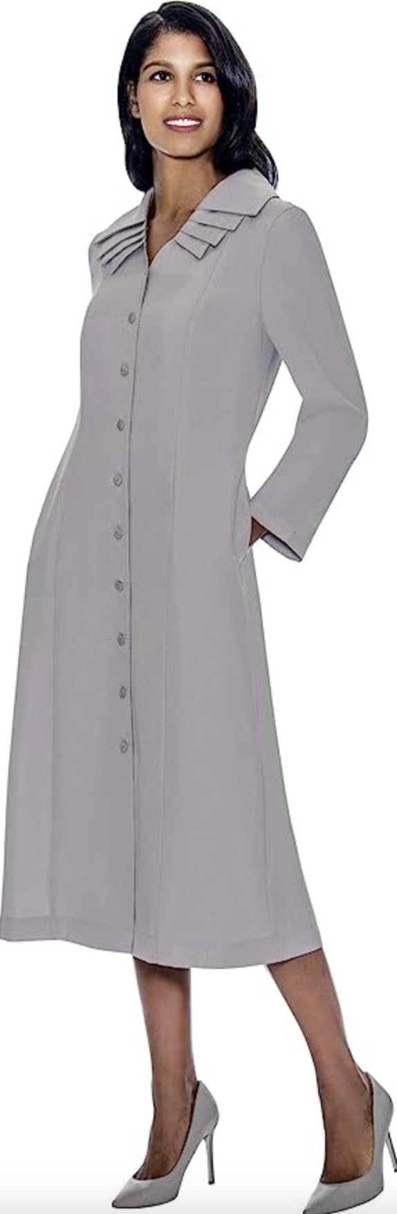 Elegant Button Down Dress with Layered Collar - Mid-Length Church Dress for Women | Perfect for Church Groups, Usher Uniforms & Choir Attire | Formal Occasions, Sunday Services & Special Events | Style G11721
