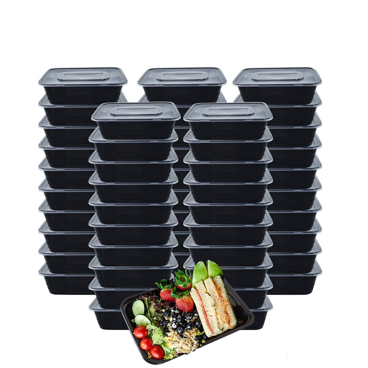 HOMEE 50-Pack 26 oz Reusable Plastic Food Storage Containers with Lids - Bento Lunch Box, Stackable, Microwave & Dishwasher Safe, Freezer Friendly - Perfect for Meal Prep, Leftovers & Office Lunch Storage