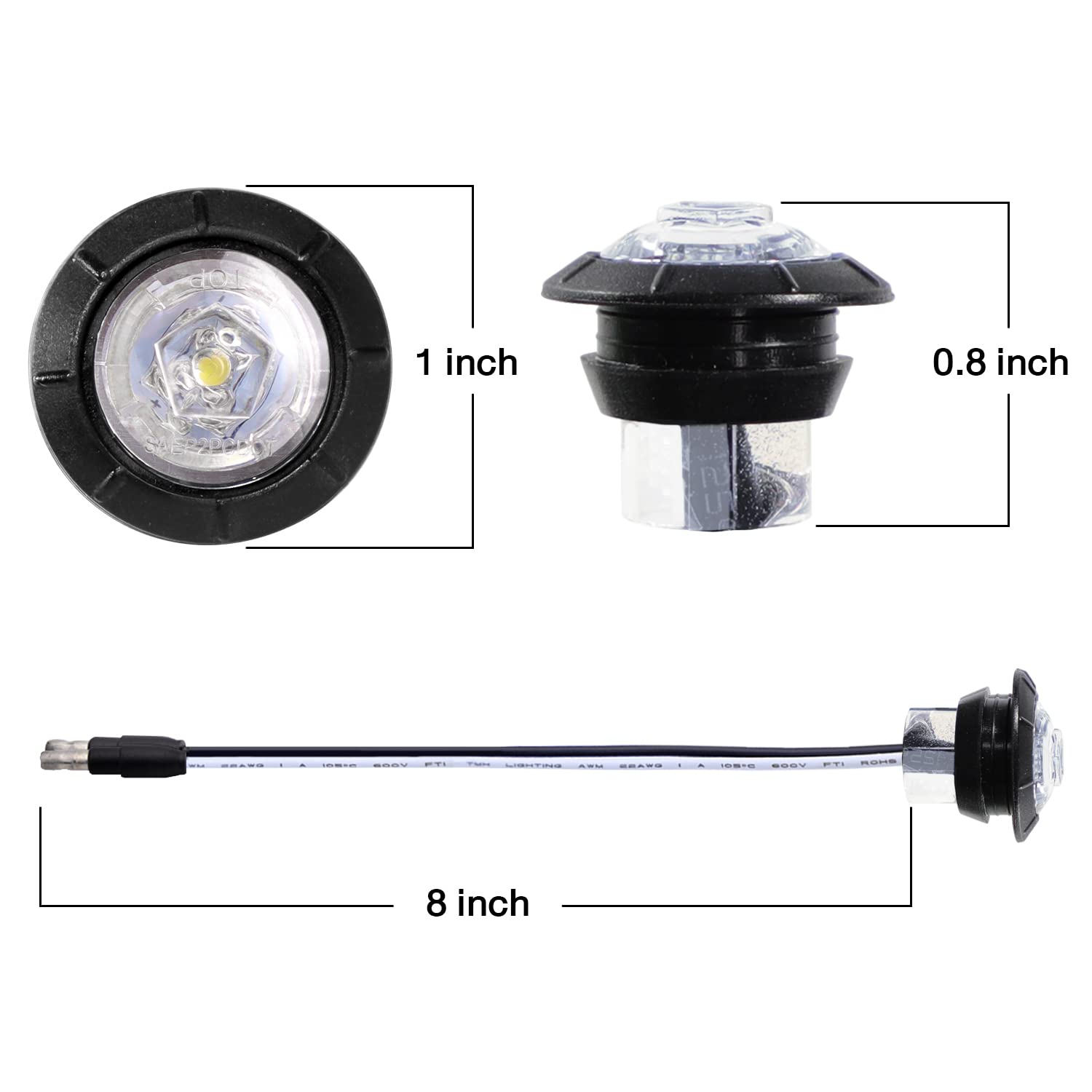 10 Pack MADCATZ 3/4 Inch Round Clear Lens Green LED Side Marker Lights - 12V DC Waterproof Clearance Lamps for Trucks, Trailers & Buses - Easy Installation with Grommets & Plugs - Perfect for Night Driving Safety & Vehicle Visibility