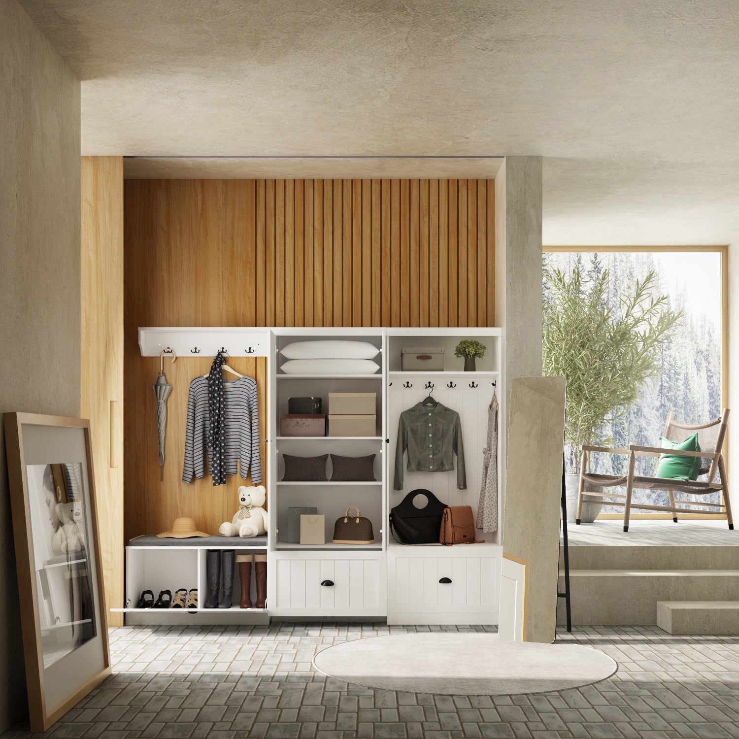 Hall Tree with Shoe Storage & Coat Hooks - Entryway Organizer Cabinet for Shoes, Jackets & Accessories | Perfect for Mudroom, Foyer & Small Space Organization