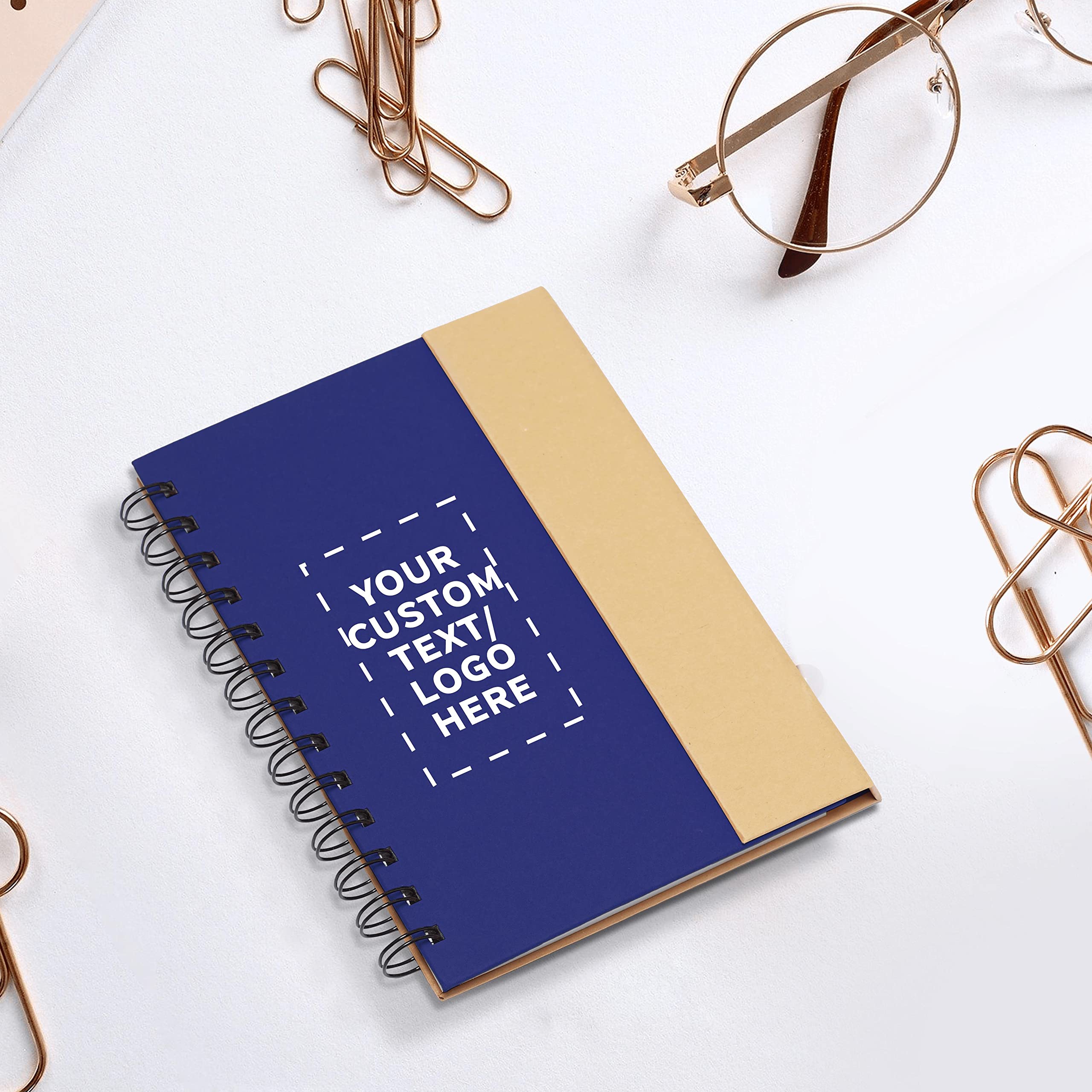 Custom Eco-Friendly Spiral Notebooks with Pens - 100-Pack Bulk Set (Blue) | Personalized School Supplies, Office & Home Use | Sustainable Writing Notebooks for Students, Professionals & Journaling