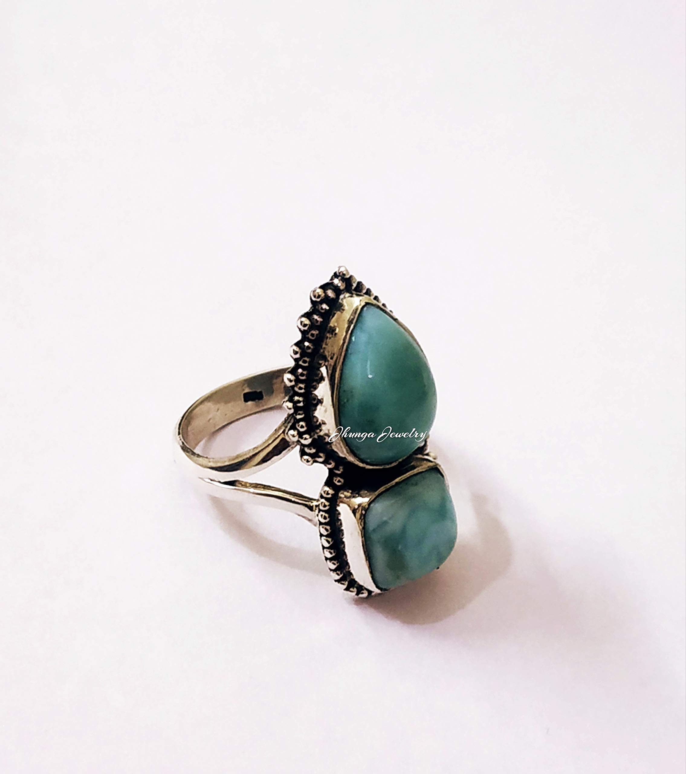 Larimar Ring Sterling Silver - Dominican Republic Stone Jewelry, Boho Vintage Style Promise Ring for Women, Unique Anniversary & Valentine's Day Gift - Perfect for Beach Weddings, Date Nights & Spiritual Healing