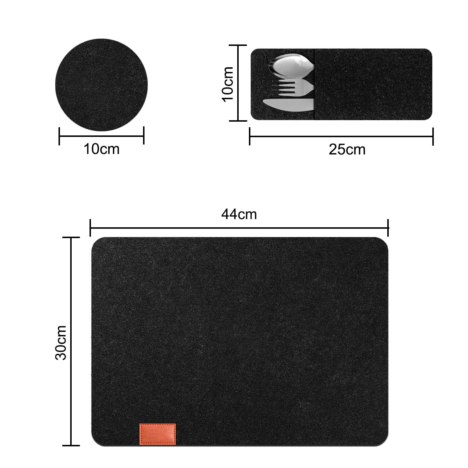6-Pack Heat-Resistant Washable Felt Placemats for Kitchen Table with Drink Coasters & Cutlery Pouch - 18-Piece Dining Table Set - Perfect for Family Meals, Dinner Parties & Holiday Gatherings