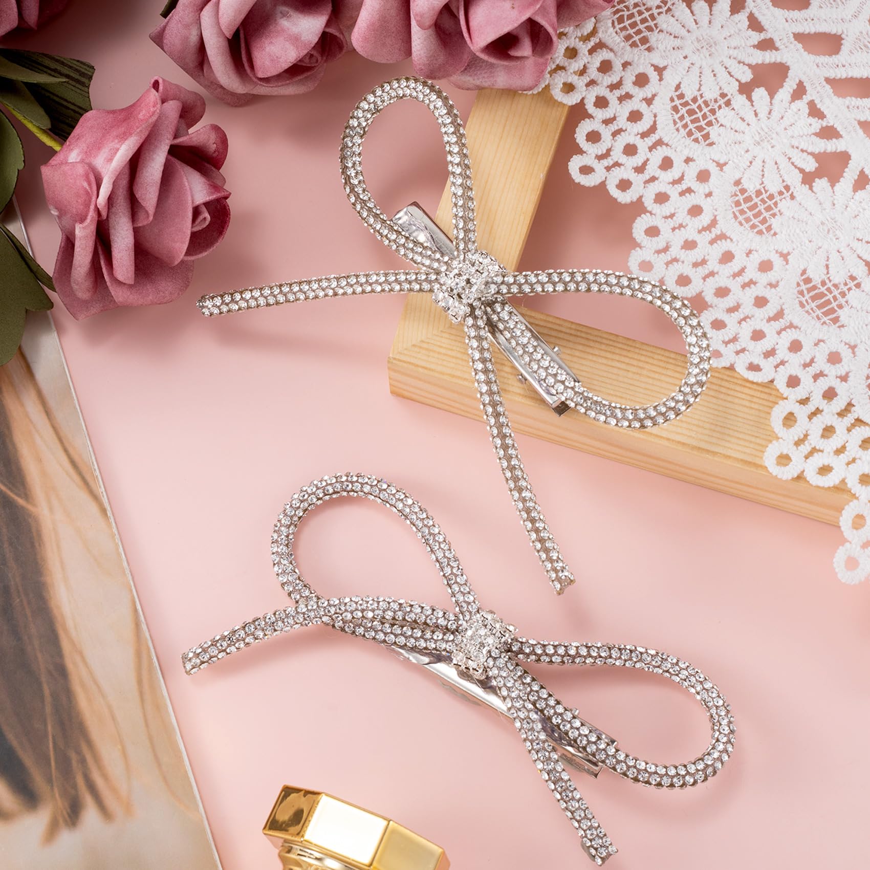 Elegant Rhinestone Crystal Bow Hair Clips for Women & Girls - Silver Hair Accessories for Parties, Halloween, Valentine's Day & Mother's Day (1PC) - Perfect for Weddings, Prom, Bridal & Special Occasions