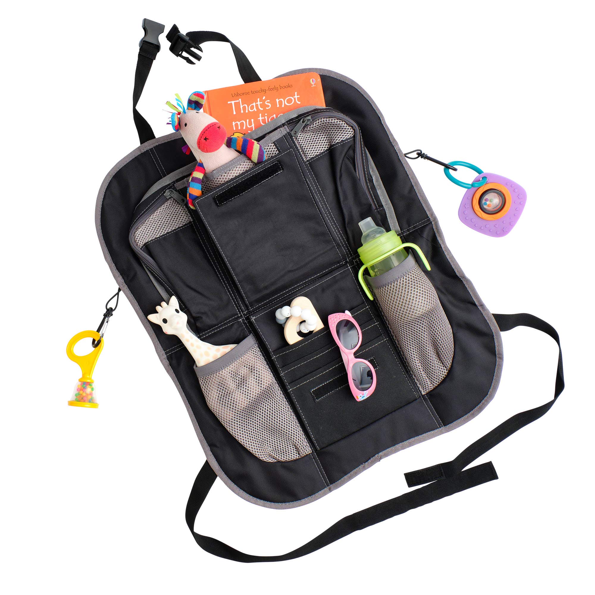 Prince Lionheart Backseat Organizer for Car - Black | Car Seat Organizer with Multiple Pockets | Perfect for Road Trips, Family Travel & Kids Toys Storage