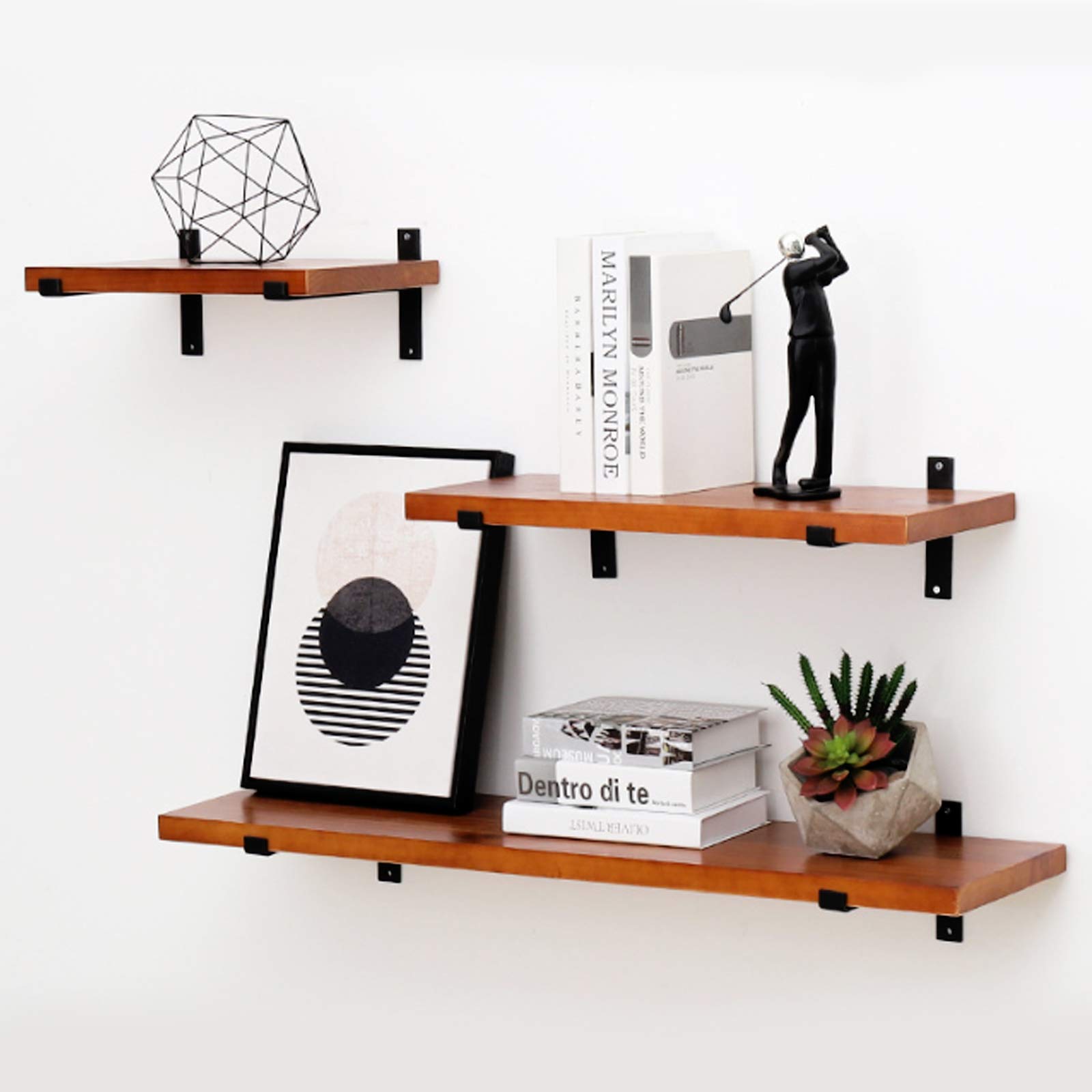 Coshar 4-Pack 8-Inch Heavy Duty Iron Shelf Brackets - Floating Wall Mounted Shelf Supports for Kitchen, Bathroom, Bedroom & Living Room - Perfect for Organizing Spices, Books & Decor Items