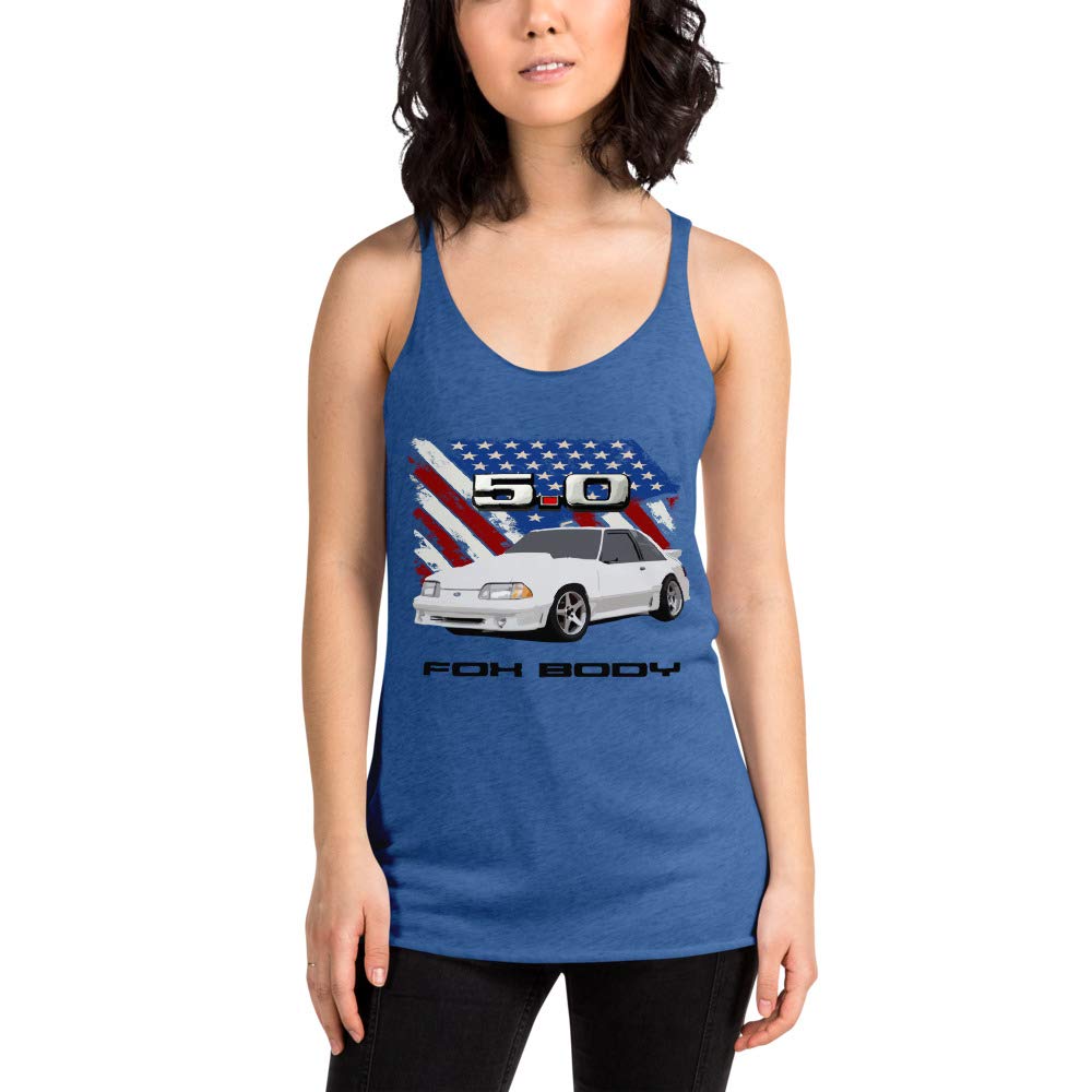 Stang Fox Body 5.0 American Flag Women's Racerback Tank Top - Vintage Muscle Car Inspired Workout & Casual Wear