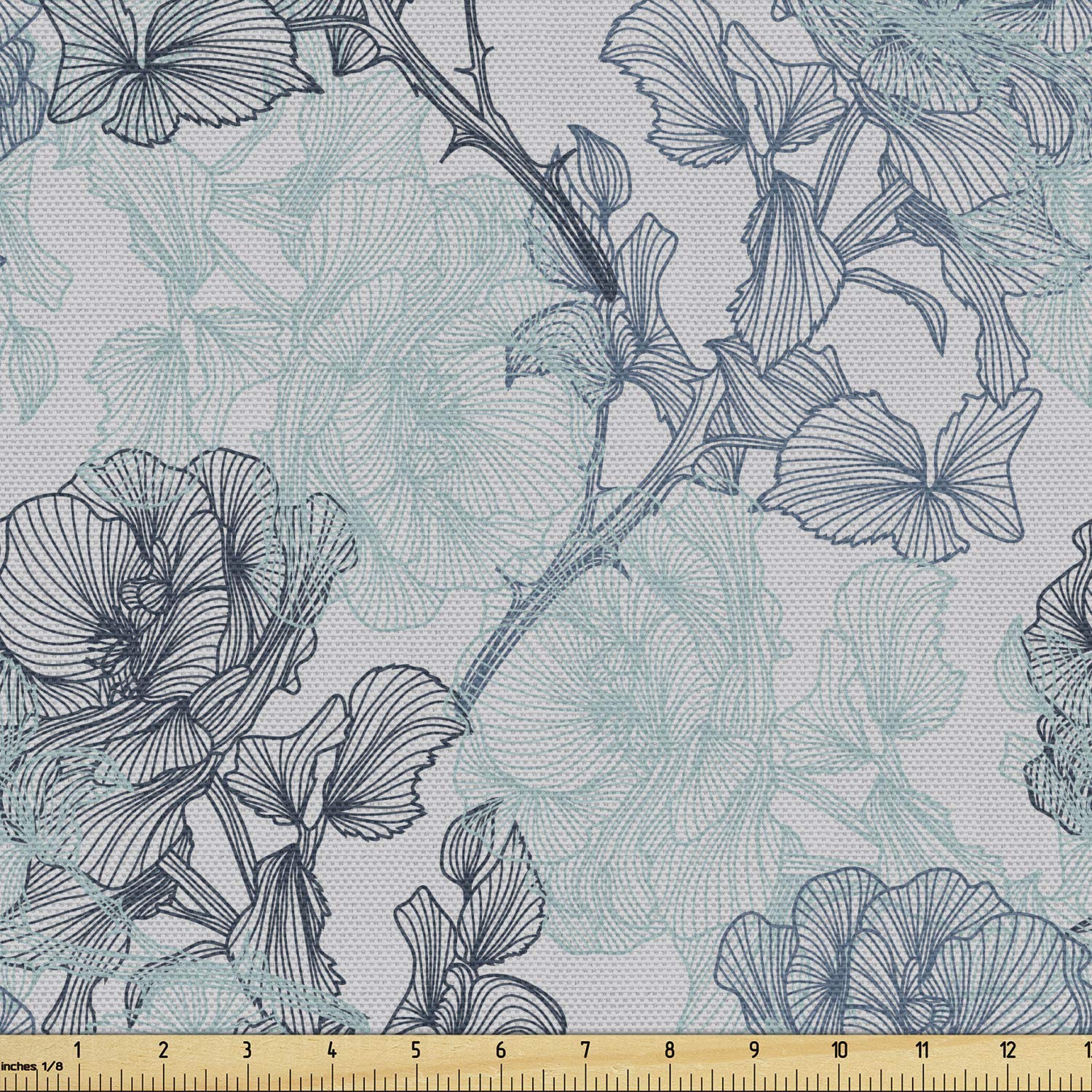Ambesonne Floral Fabric by The Yard - Grunge Sketch Art Flowers Roses Leaves Print - Decorative Upholstery Fabric for Sofa, Curtains & Home Decor - 10 Yards Blue Grey Multicolor - Perfect for DIY Crafts, Pillow Covers & Table Runners