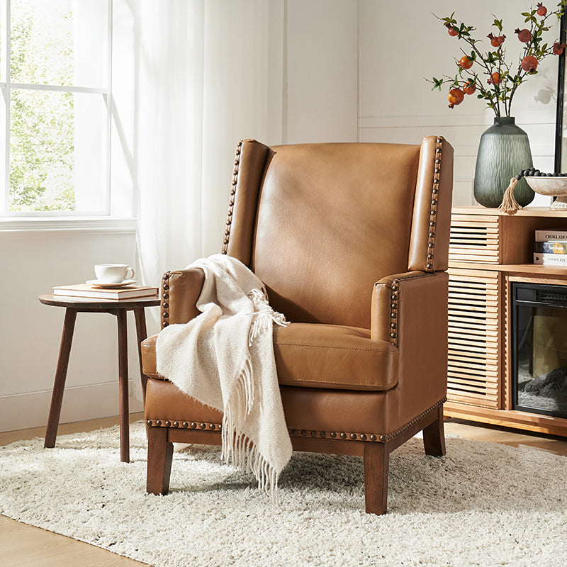 Genuine Leather Mid Century Modern Accent Chair - Rosa Design for Living Room, Office & Lounge - Stylish & Comfortable Seating