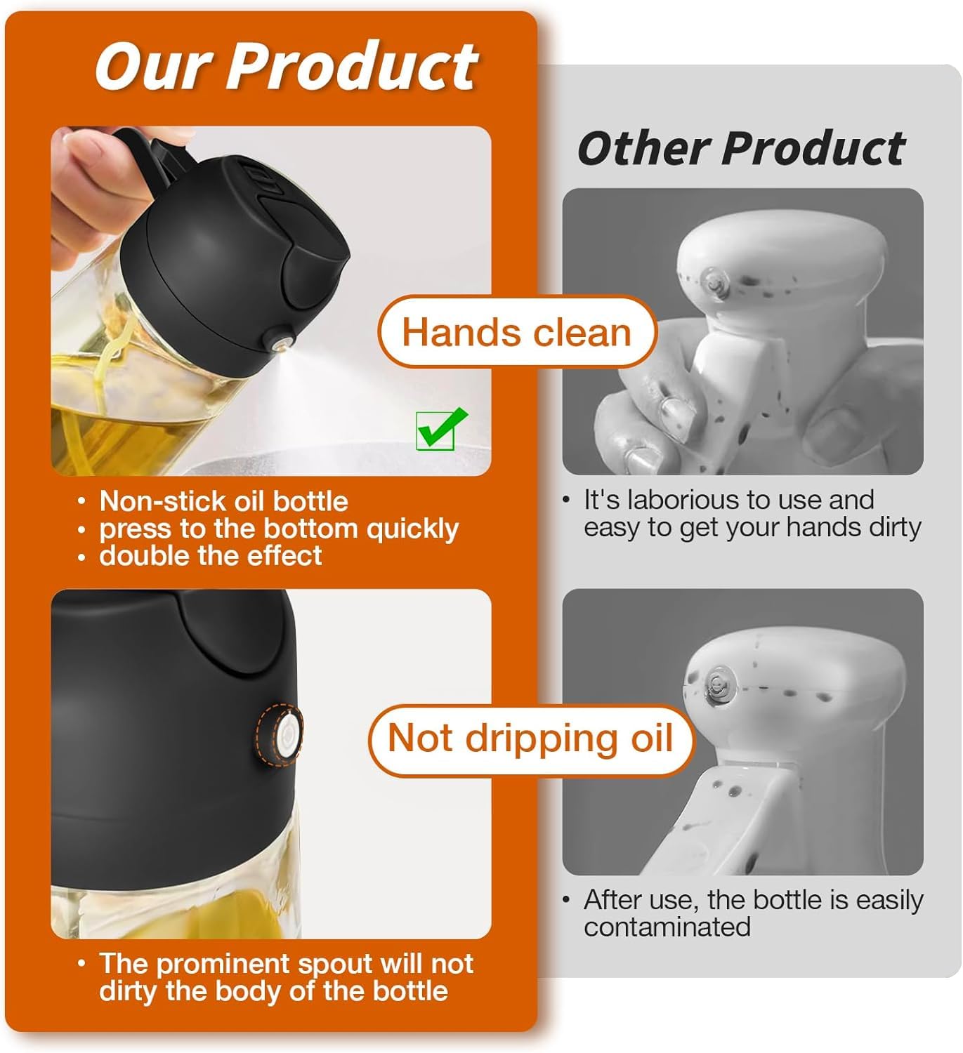 Premium KELVEE 2-in-1 Oil Sprayer & Olive Oil Dispenser - 16oz/470ml Glass Kitchen Oil Bottle for Healthy Cooking | Food-Grade Oil Mister for Air Fryer, Salad, Frying, BBQ | Perfect for Home Chefs & Meal Prep