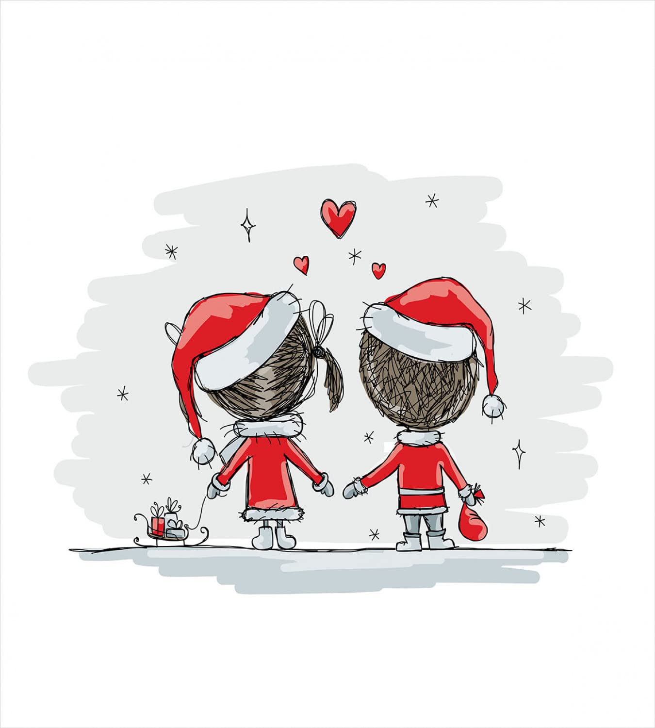Ambesonne Christmas Duvet Cover Set - Santa Costume Family Romance Winter Night Print Bedding Set (2 Duvet Covers + 4 Pillowcases) 2-Pack California King Size Red White | Perfect for Holiday Decor, Cozy Winter Nights & Festive Bedroom Makeover